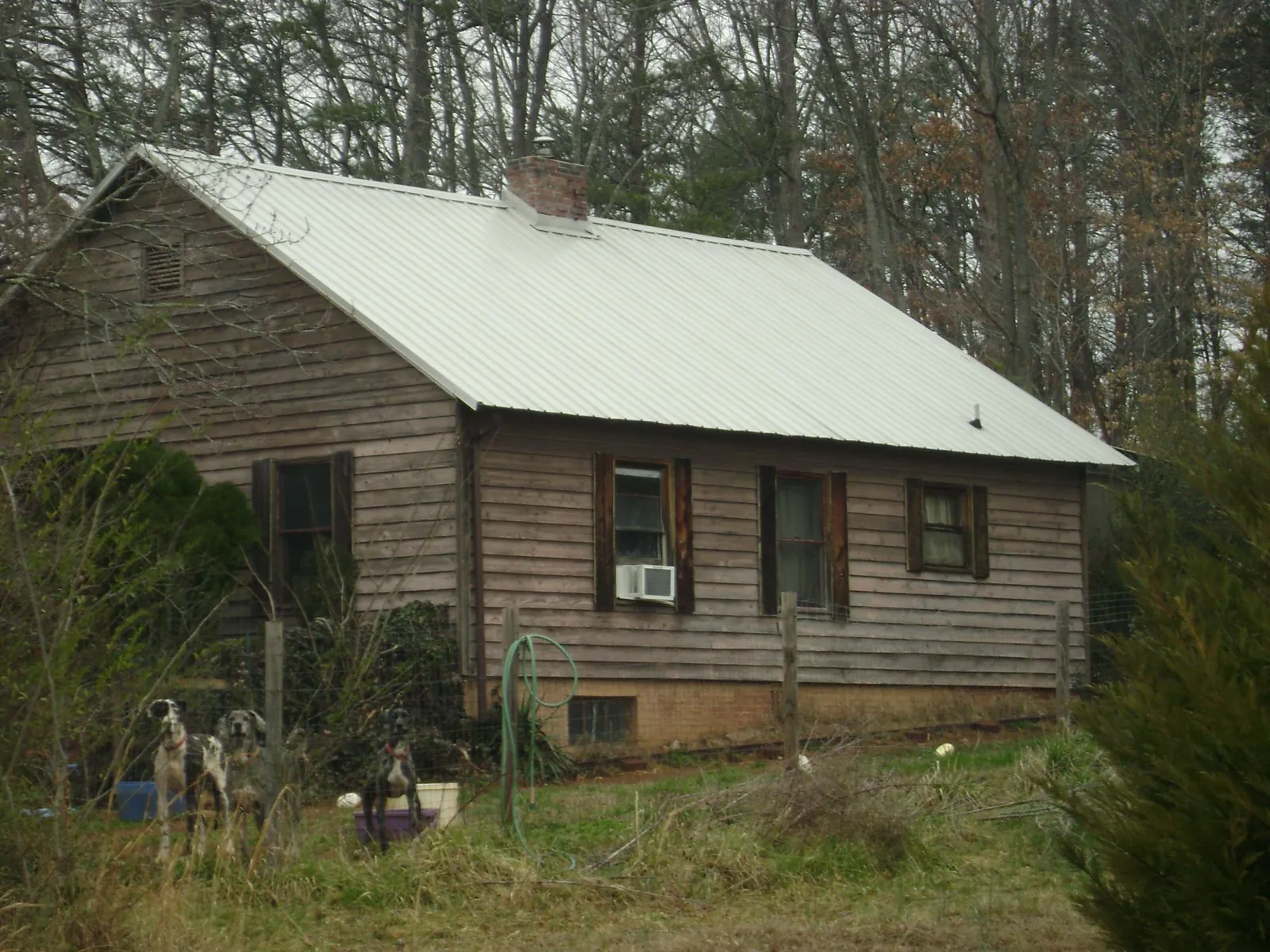 White metal roof on an old wood sided farmhouse, from a Metal Roof Installation job in Turners Falls